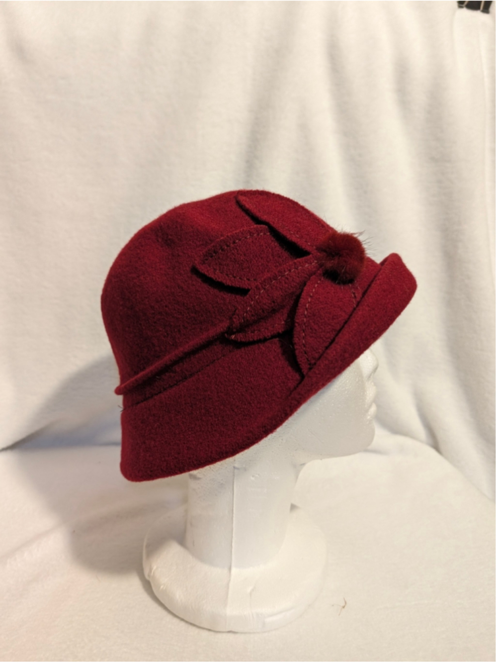 Vintage Red Wool Felt Cloche Hat One Size